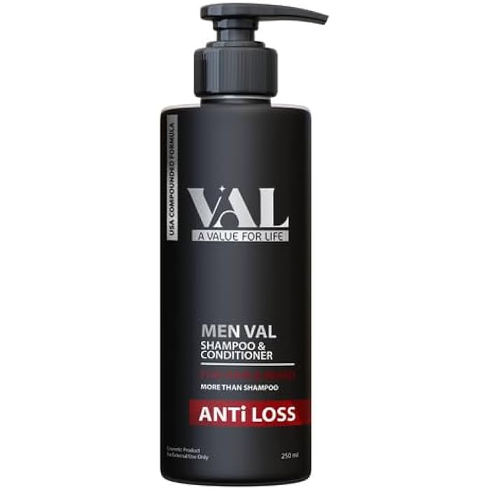 Val Anti Hair Loss Shampoo & Conditioner for Him – Reduces Hair Fall, Fills Beard Spots, Boosts Thickness, Minoxidil-Free, 250ml